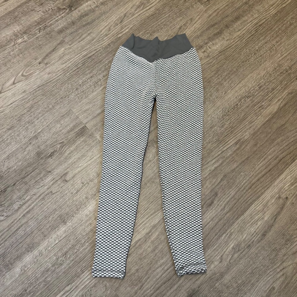 Pchee Bum Womens Small Grey Honeycomb Textured Scrunch Butt Leggings High Waist